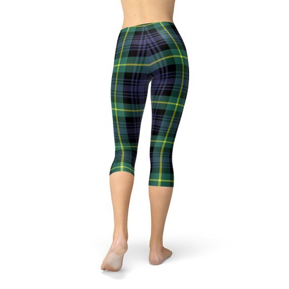 Womens Green and Blue Tartan Capri Leggings - Anna's Shop