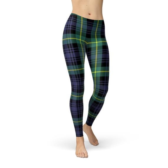 Womens Green and Blue Tartan Leggings - Anna's Shop