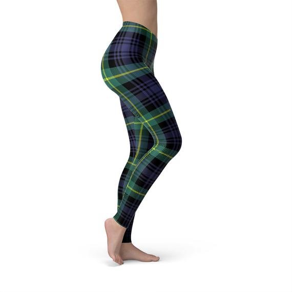 Womens Green and Blue Tartan Leggings - Anna's Shop