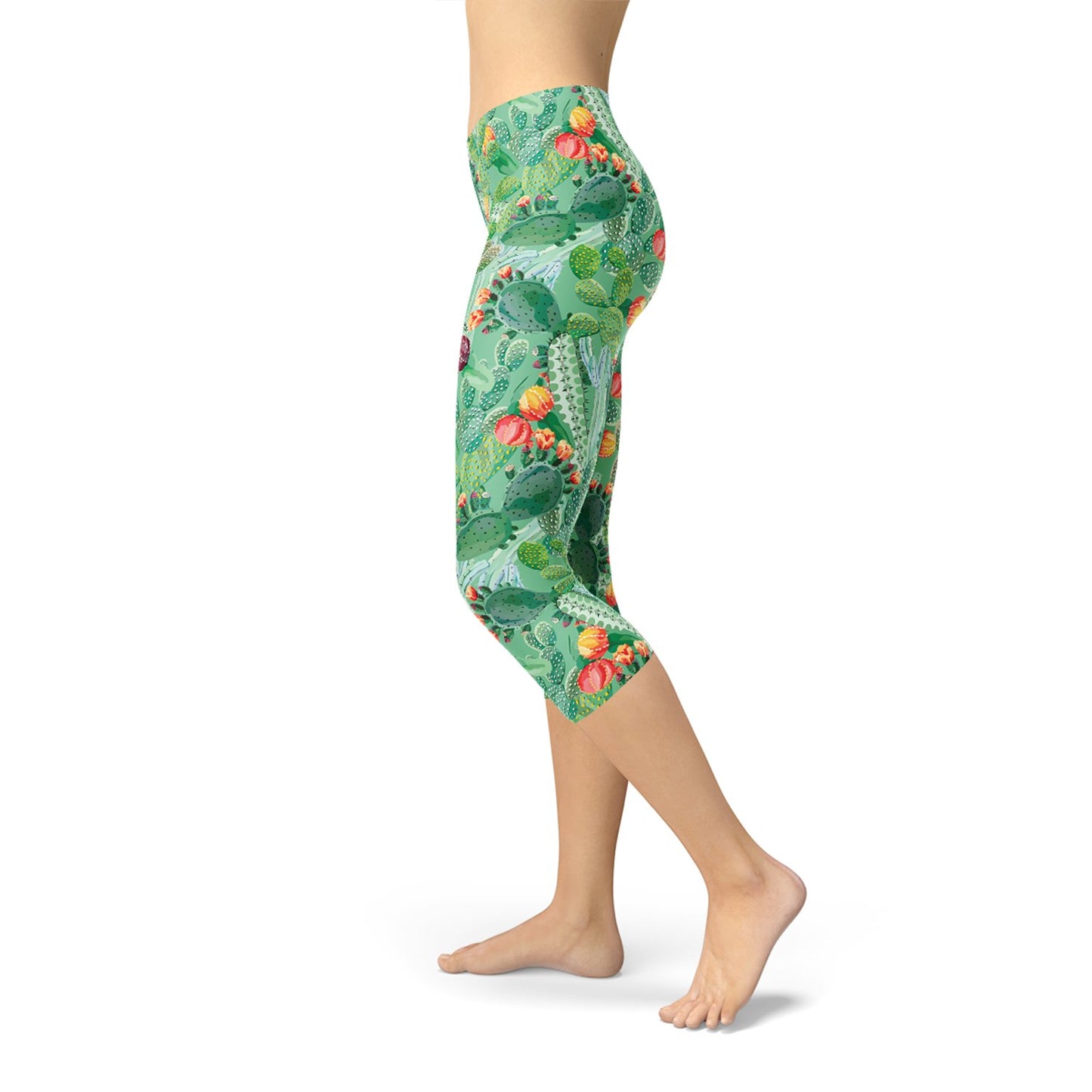 Womens Green Cactus Capri Leggings - Anna's Shop