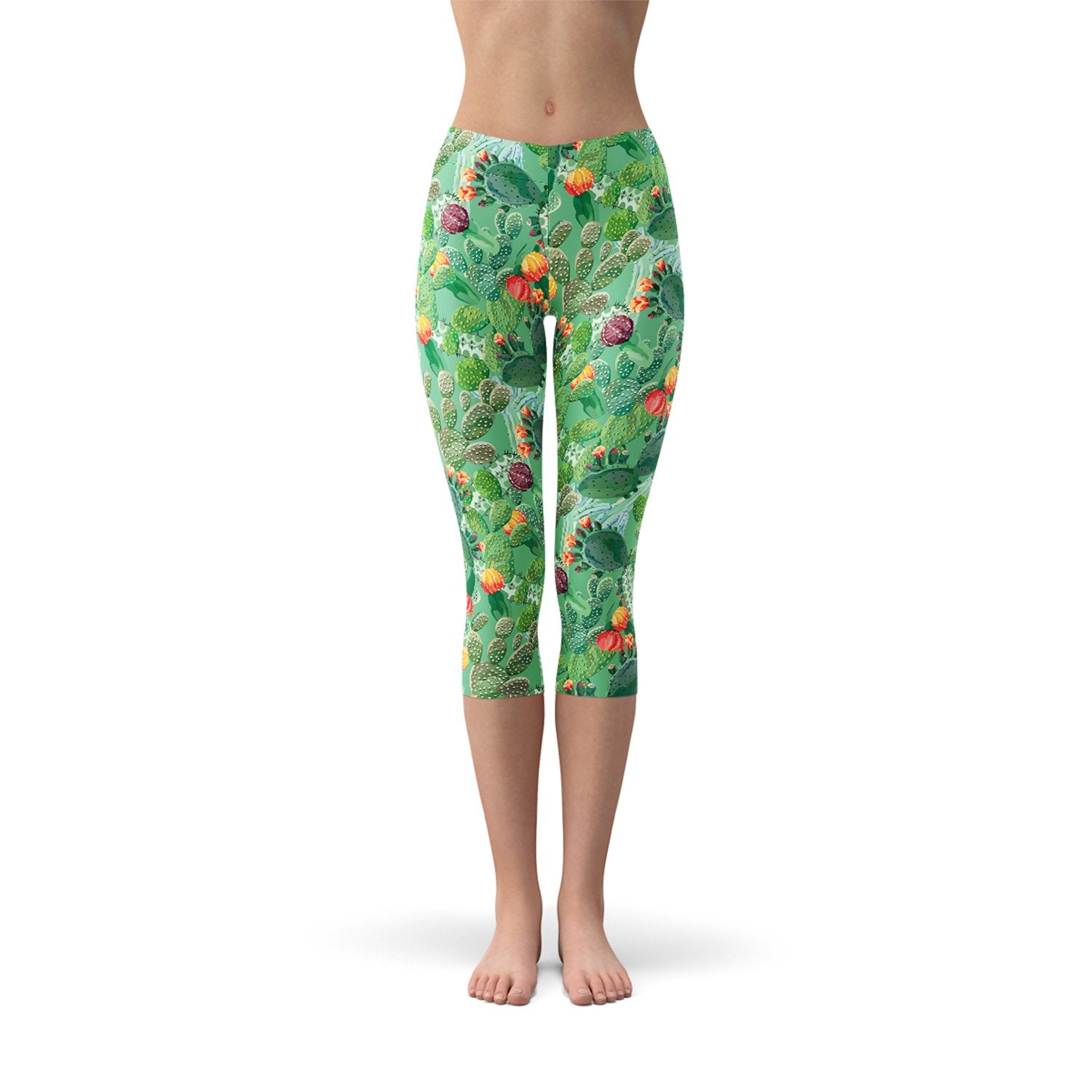 Womens Green Cactus Capri Leggings - Anna's Shop