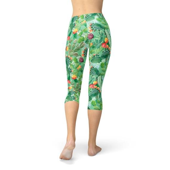 Womens Green Cactus Capri Leggings - Anna's Shop