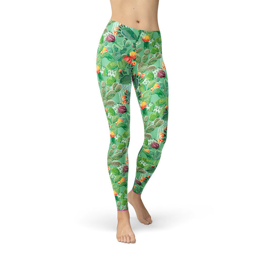 Womens Green Cactus Leggings - Anna's Shop