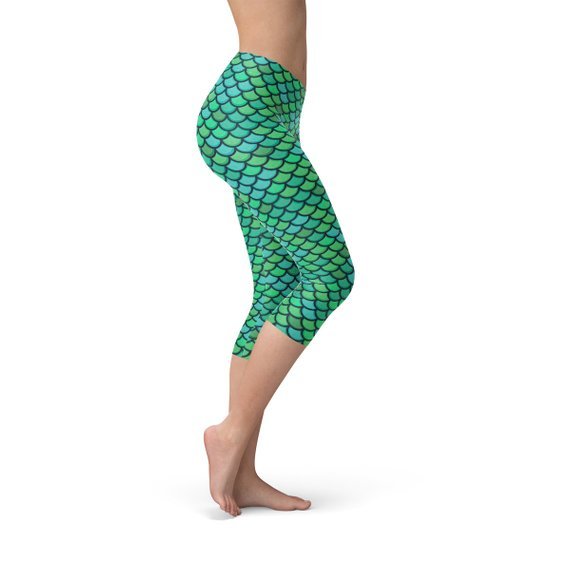 Womens Green Mermaid Capri Leggings - Anna's Shop