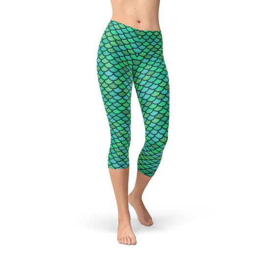 Womens Green Mermaid Capri Leggings - Anna's Shop