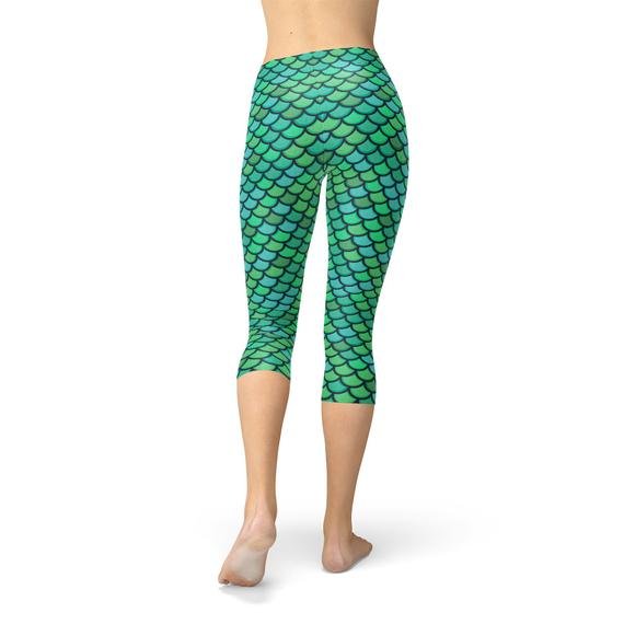 Womens Green Mermaid Capri Leggings - Anna's Shop