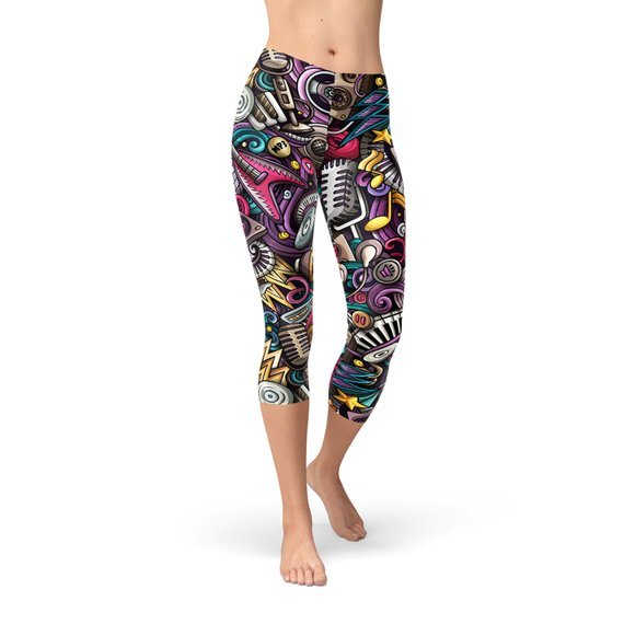 Womens Grunge Rock n Roll Capri Leggings - Anna's Shop