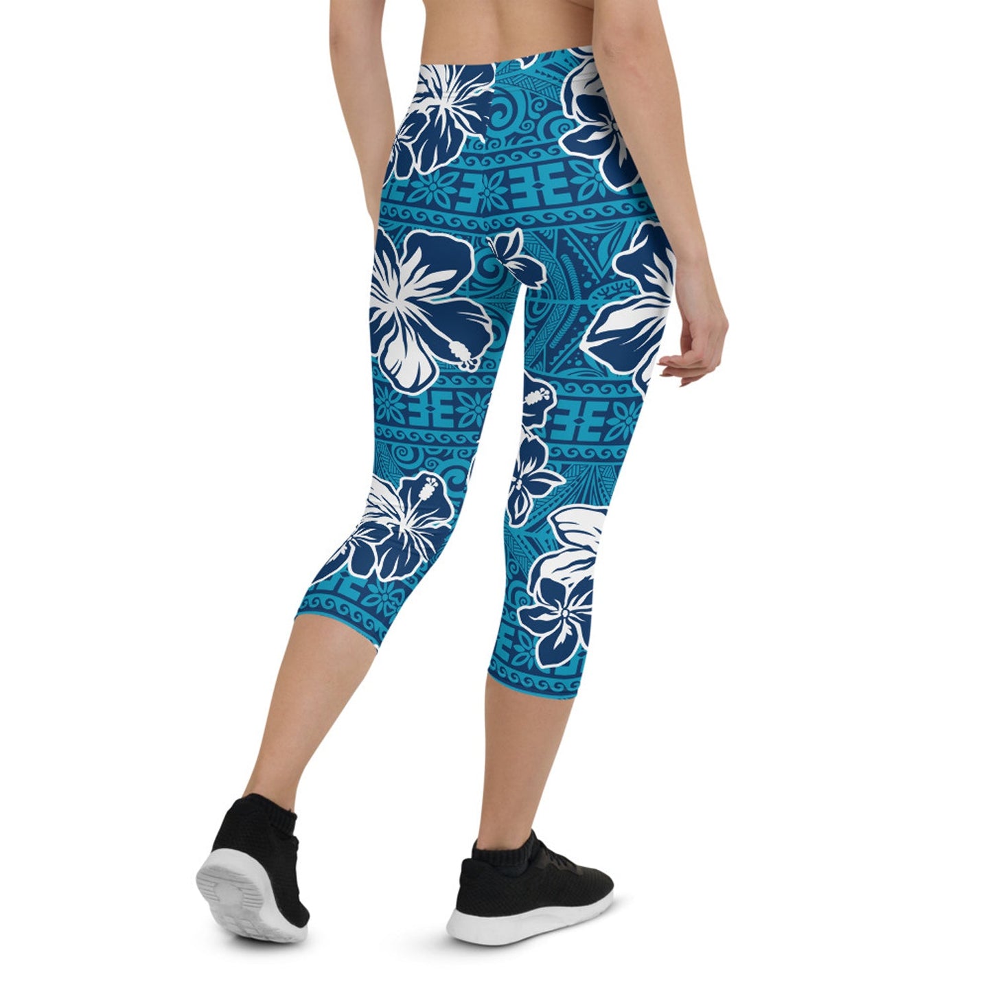 Womens Hawaii Hibiscus Blue Floral Capri Leggings - Anna's Shop