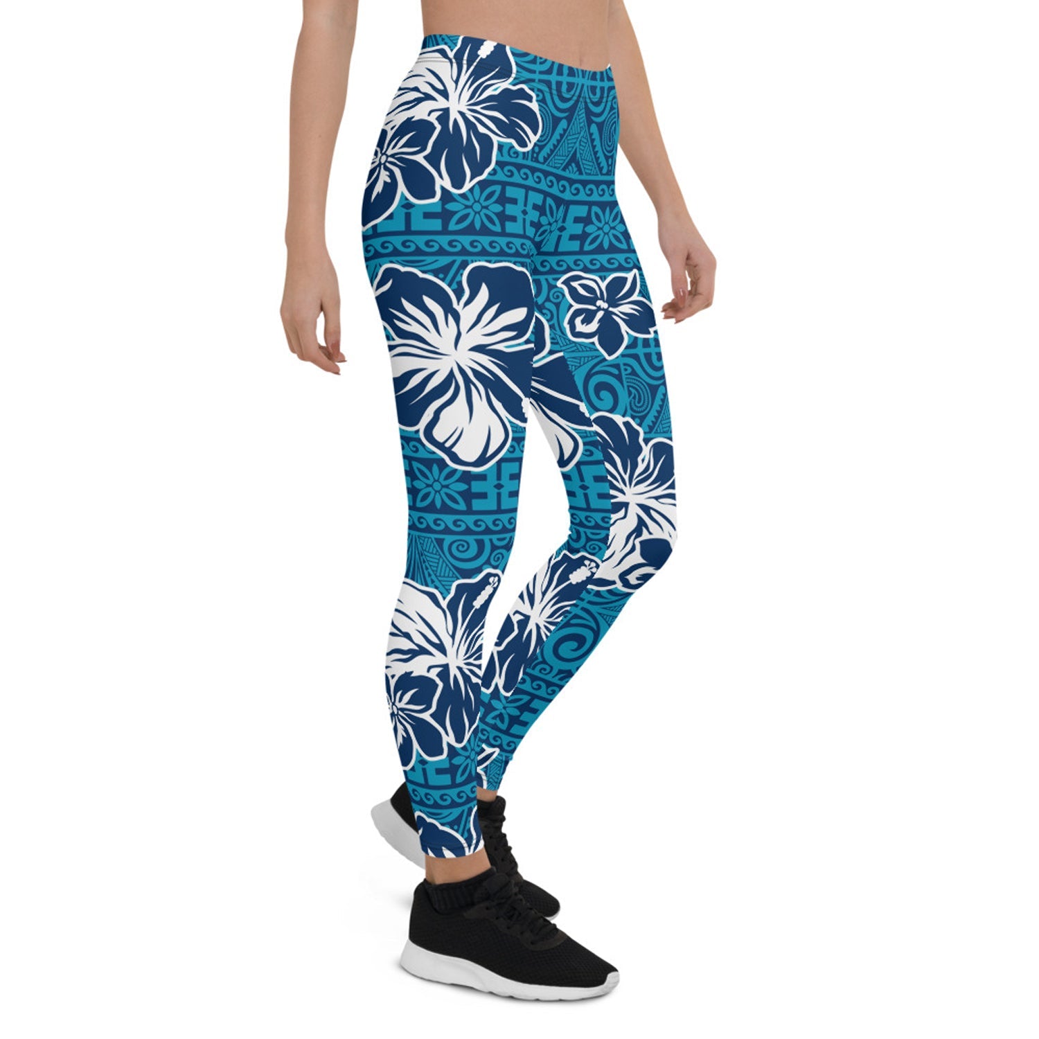 Womens Hawaii Hibiscus Blue Floral Leggings - Anna's Shop