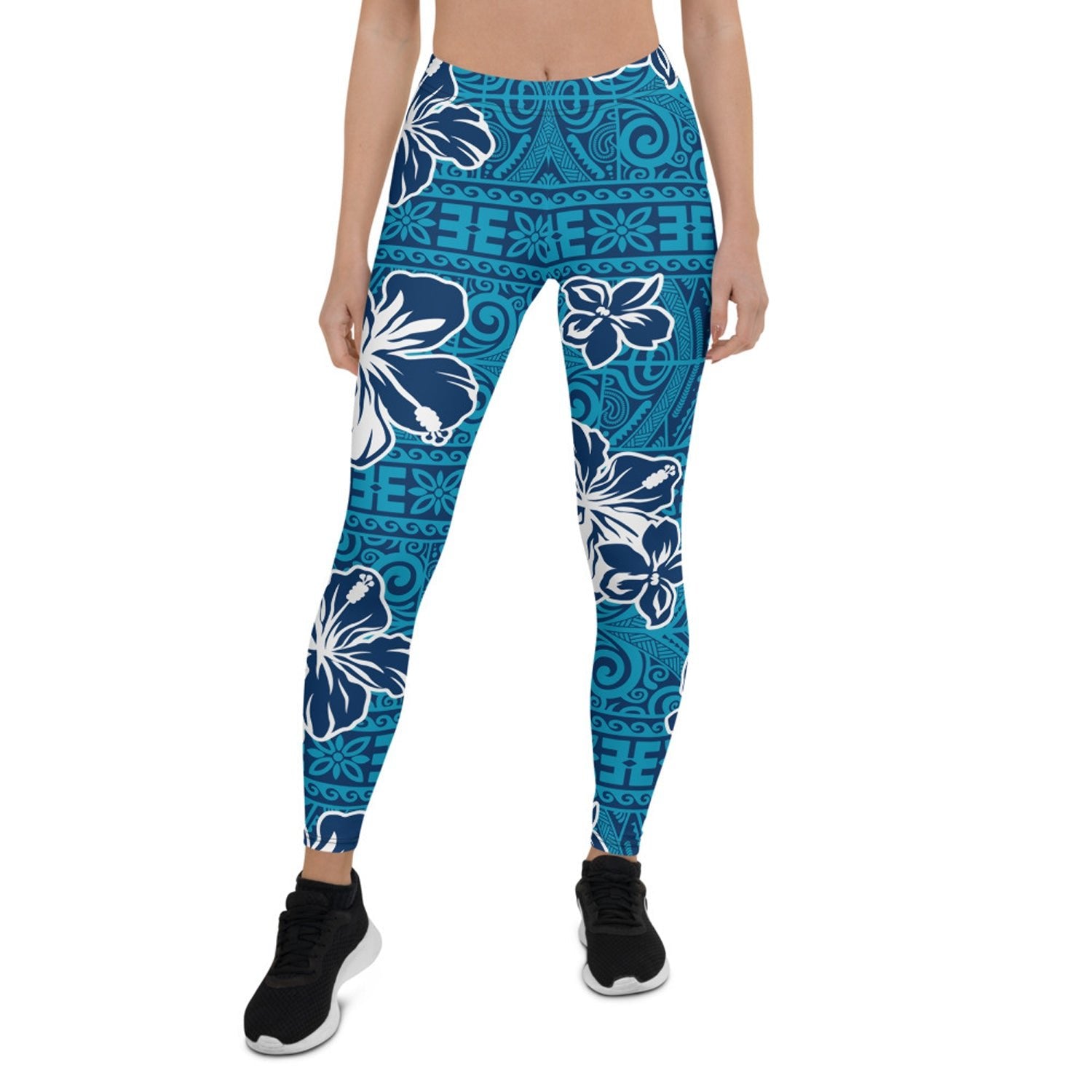 Womens Hawaii Hibiscus Blue Floral Leggings - Anna's Shop