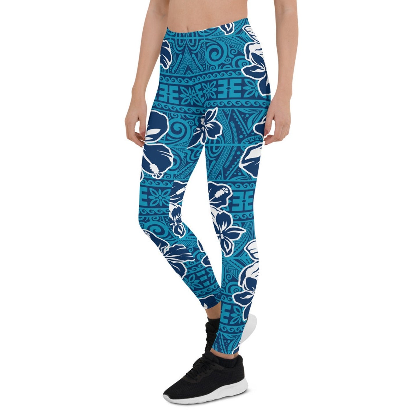 Womens Hawaii Hibiscus Blue Floral Leggings - Anna's Shop