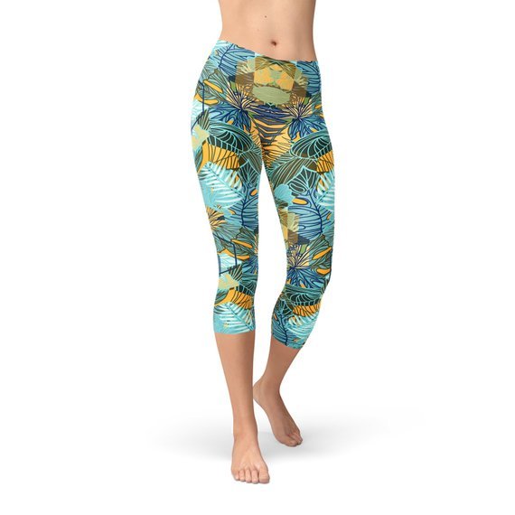 Womens Hexagon Floral Capri Leggings - Anna's Shop