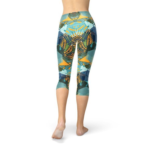 Womens Hexagon Floral Capri Leggings - Anna's Shop