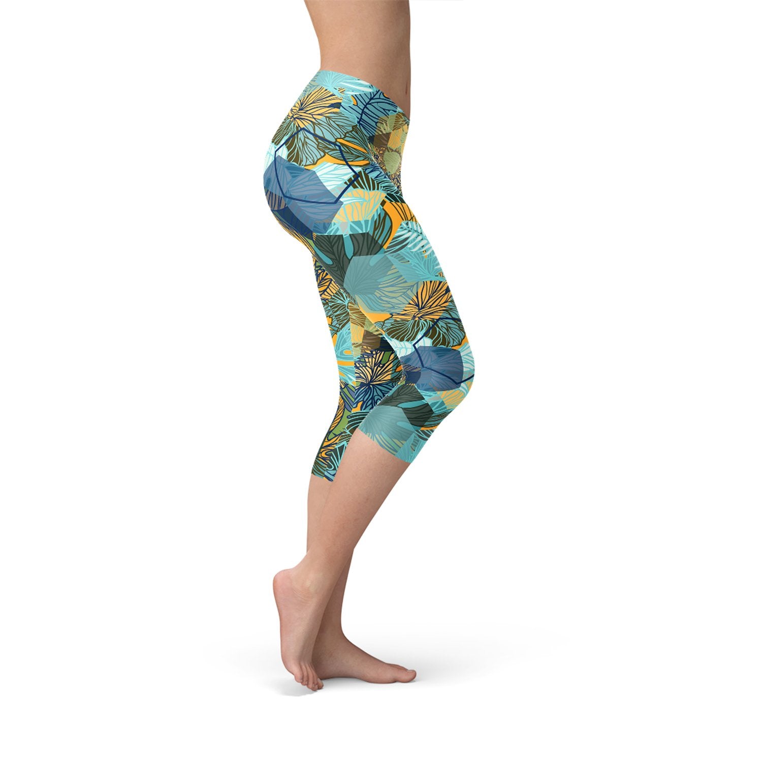 Womens Hexagon Floral Capri Leggings - Anna's Shop