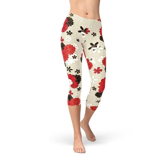 Womens Japanese Cherry Blossom Capri Leggings - Anna's Shop