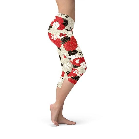 Womens Japanese Cherry Blossom Capri Leggings - Anna's Shop