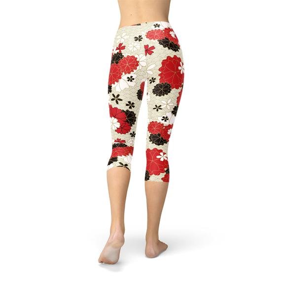 Womens Japanese Cherry Blossom Capri Leggings - Anna's Shop