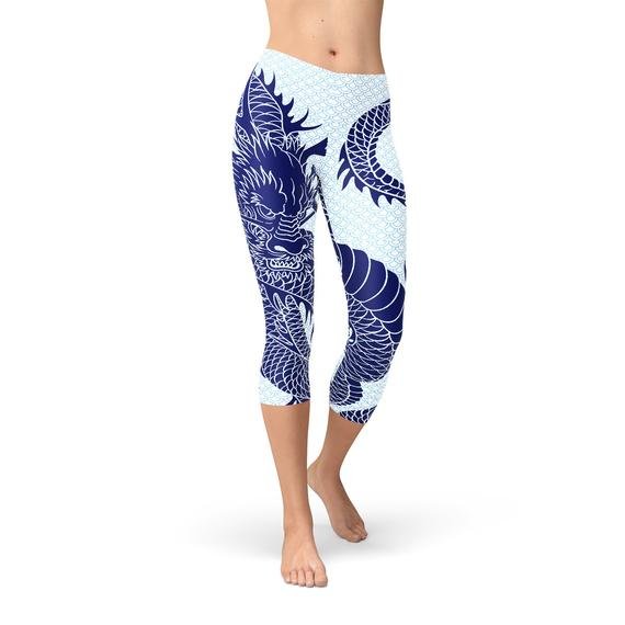 Womens Japanese Dragon Capri Leggings - Anna's Shop