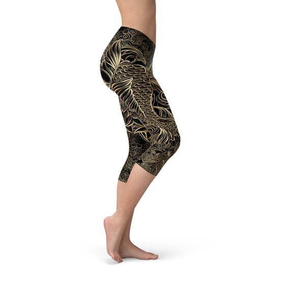 Womens Koi Fish Black Capri Leggings - Anna's Shop