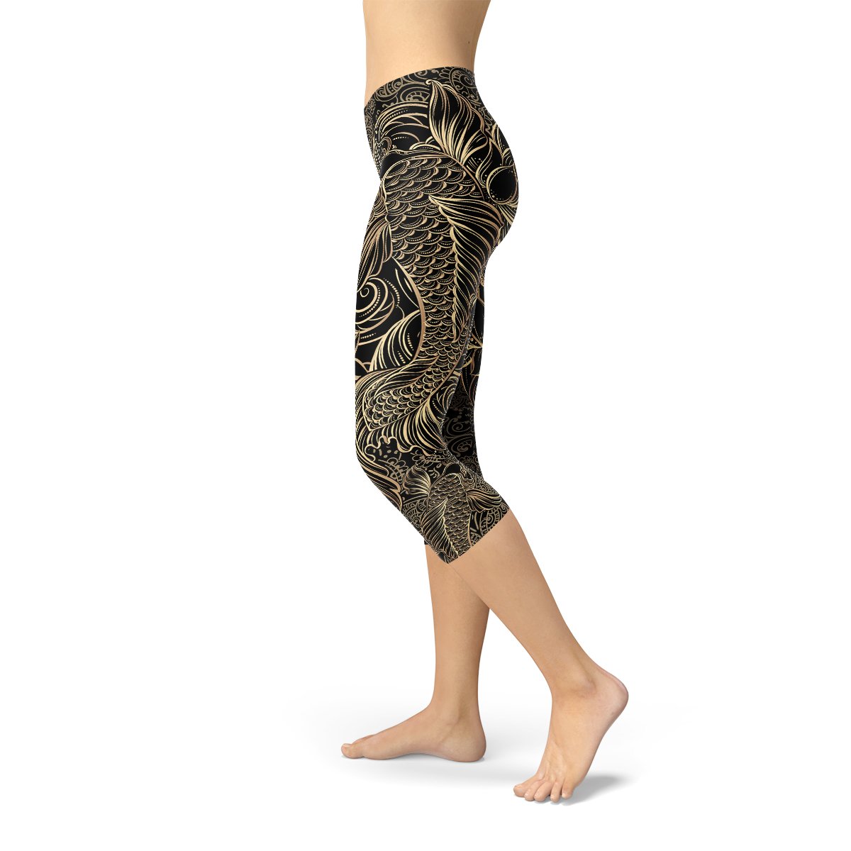 Womens Koi Fish Black Capri Leggings - Anna's Shop