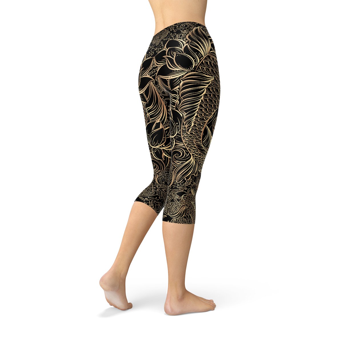 Womens Koi Fish Black Capri Leggings - Anna's Shop