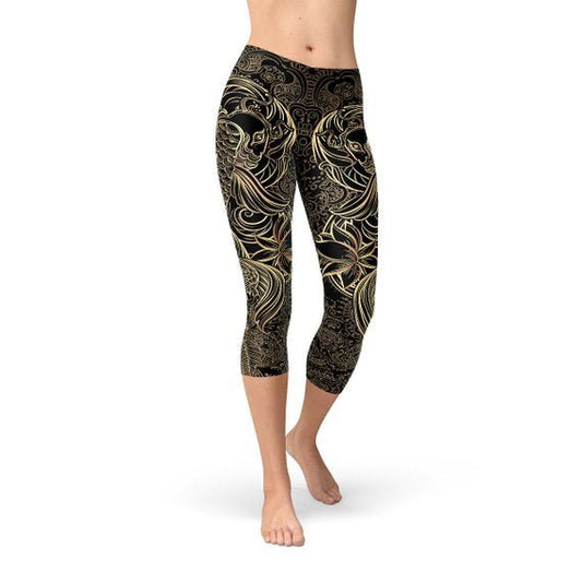 Womens Koi Fish Black Capri Leggings - Anna's Shop