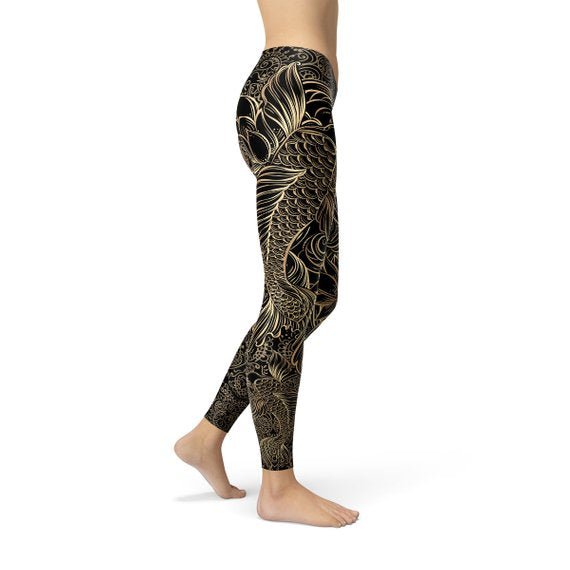 Womens Koi Fish Black Leggings - Anna's Shop