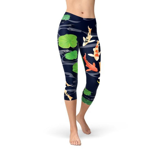 Womens Koi Fish in Pond Capri Leggings - Anna's Shop