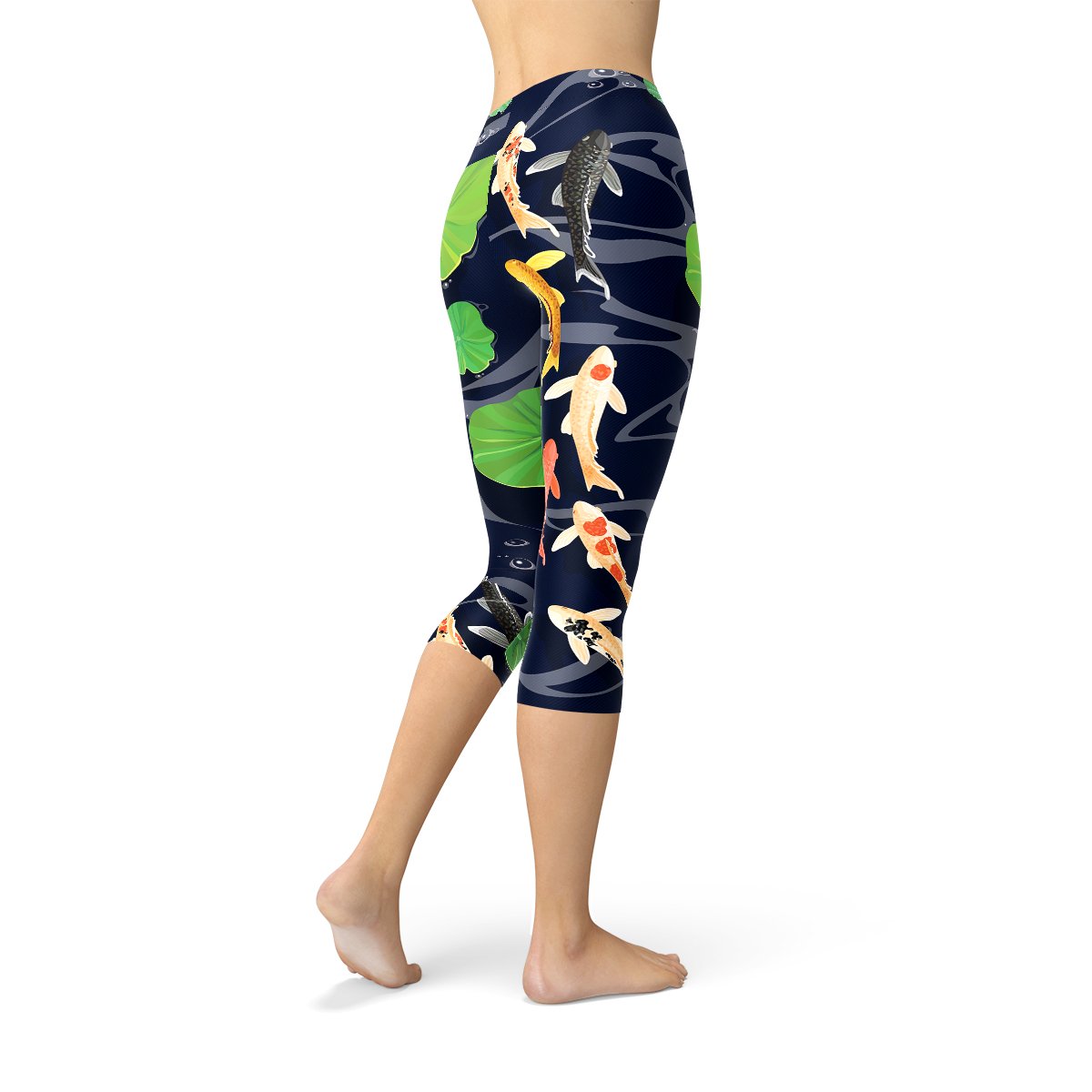 Womens Koi Fish in Pond Capri Leggings - Anna's Shop