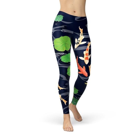 Womens Koi Fish in Pond Leggings - Anna's Shop