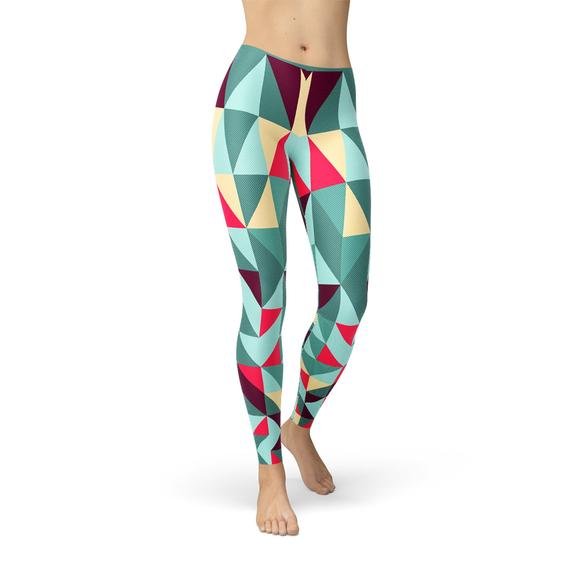 Womens Leggings w/ Colorful Geometric Triangles - Anna's Shop