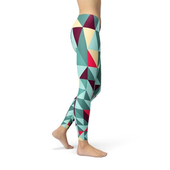 Womens Leggings w/ Colorful Geometric Triangles - Anna's Shop