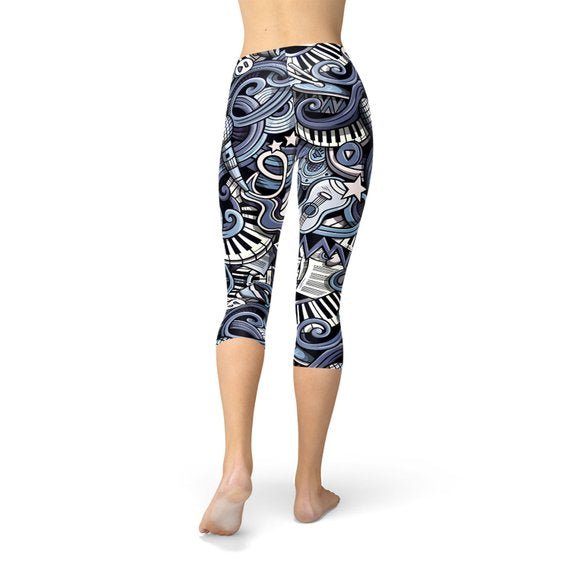 Womens Music Blue Capri Leggings - Anna's Shop