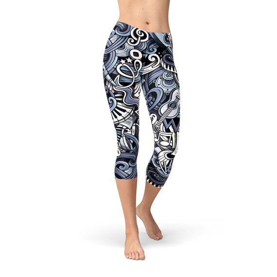 Womens Music Blue Capri Leggings - Anna's Shop