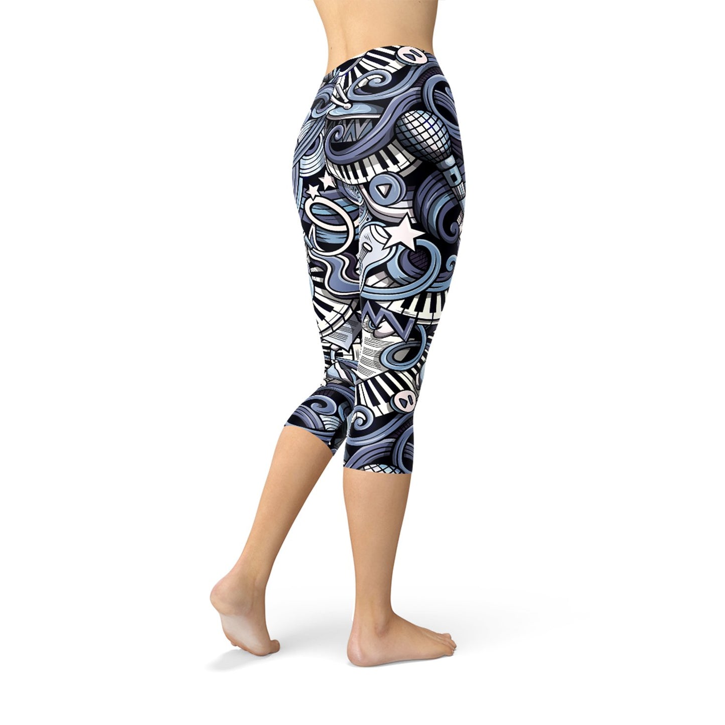 Womens Music Blue Capri Leggings - Anna's Shop