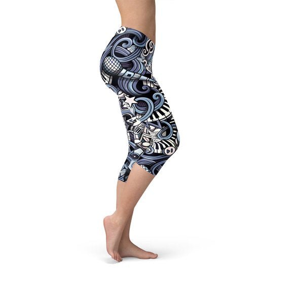 Womens Music Blue Capri Leggings - Anna's Shop