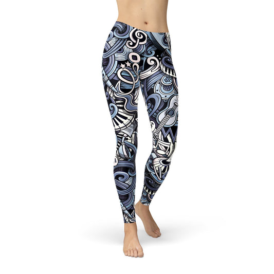 Womens Music Blue Leggings - Anna's Shop