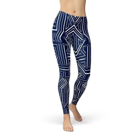 Womens Navy Blue Circuit Leggings - Anna's Shop