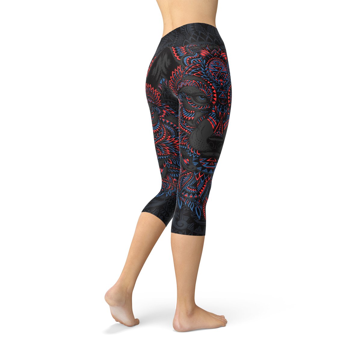 Womens Oriental Black Wolf Capri Leggings - Anna's Shop