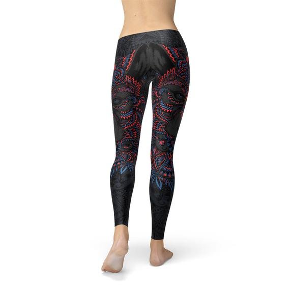 Womens Oriental Black Wolf Leggings - Anna's Shop