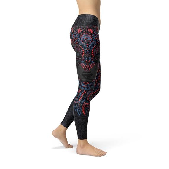 Womens Oriental Black Wolf Leggings - Anna's Shop