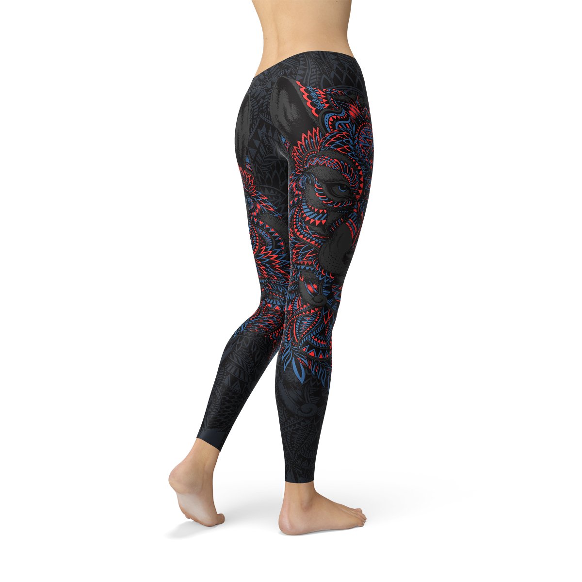 Womens Oriental Black Wolf Leggings - Anna's Shop