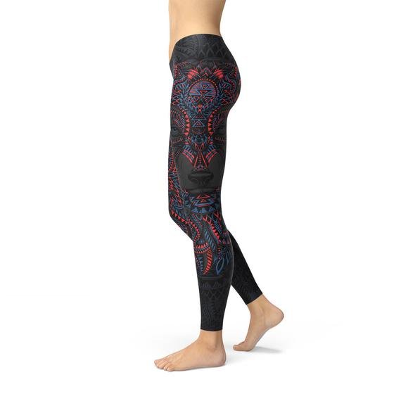 Womens Oriental Black Wolf Leggings - Anna's Shop