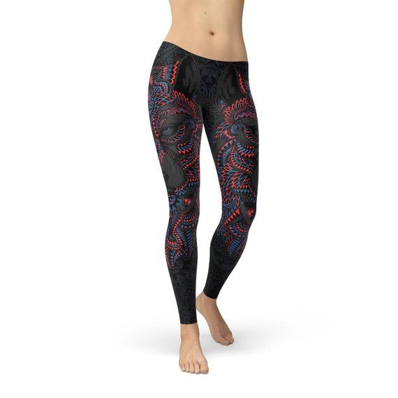 Womens Oriental Black Wolf Leggings - Anna's Shop