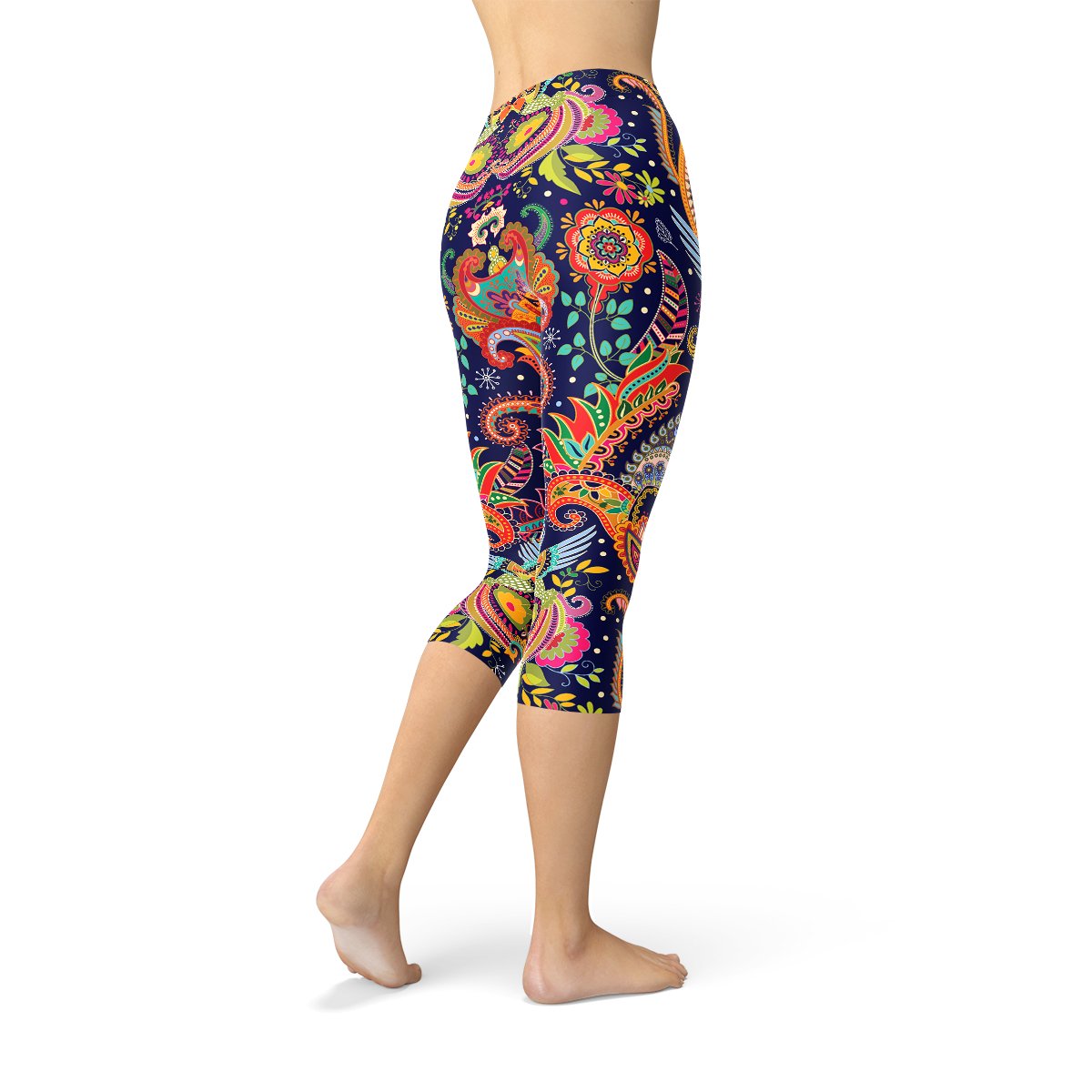 Womens Ornamental Blue Paisley Capri Leggings - Anna's Shop