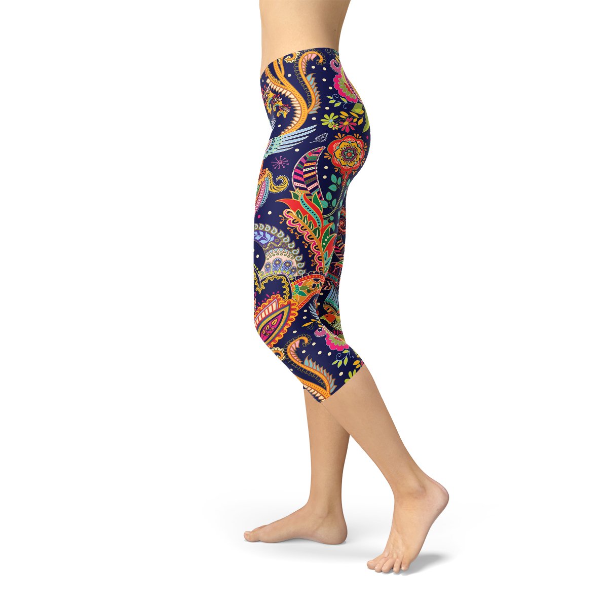 Womens Ornamental Blue Paisley Capri Leggings - Anna's Shop