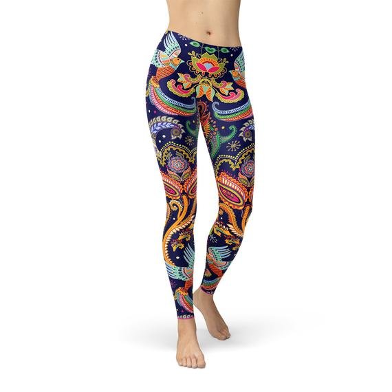 Womens Ornamental Blue Paisley Leggings - Anna's Shop