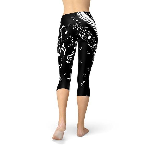 Womens Piano Notes Black Capri Leggings - Anna's Shop