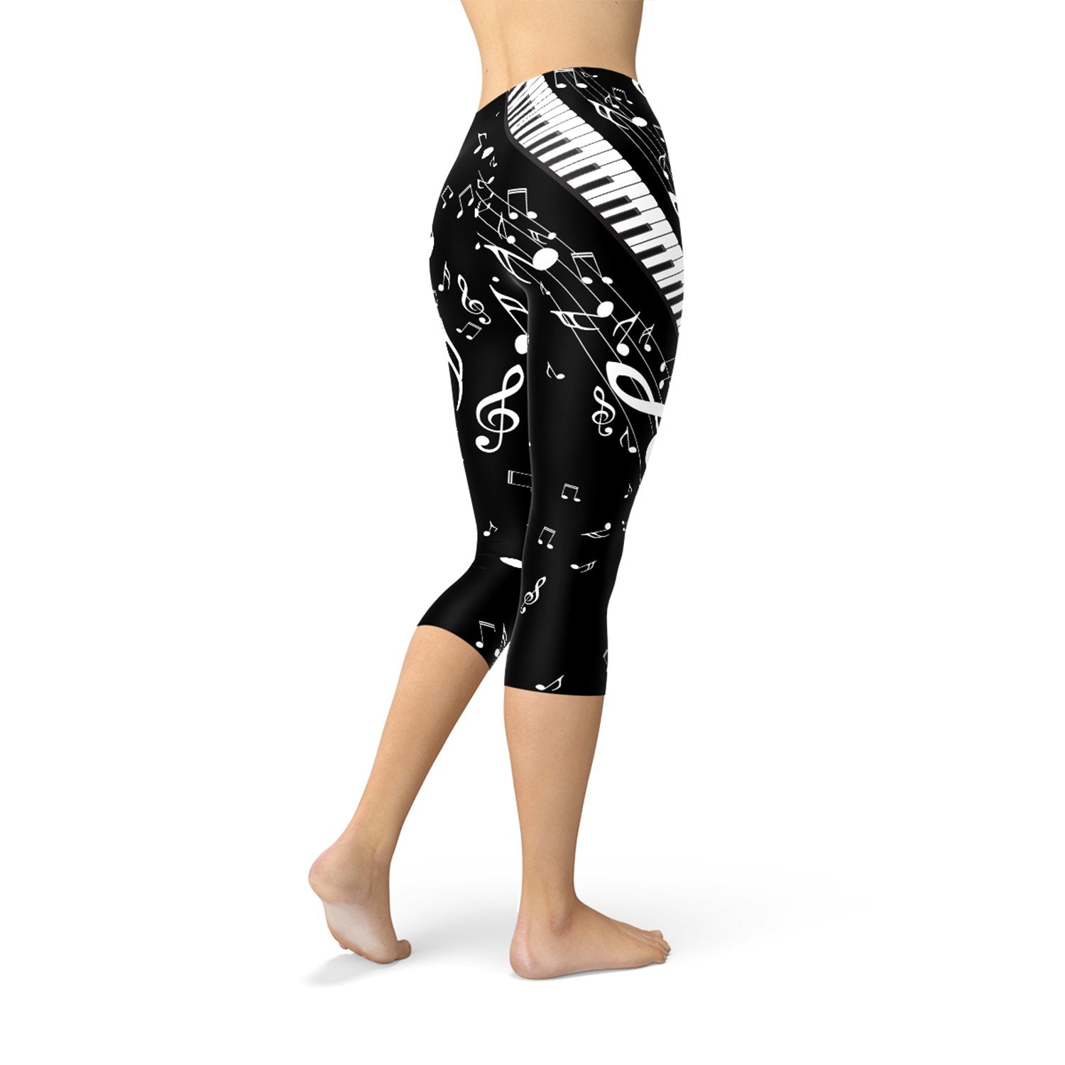 Womens Piano Notes Black Capri Leggings - Anna's Shop