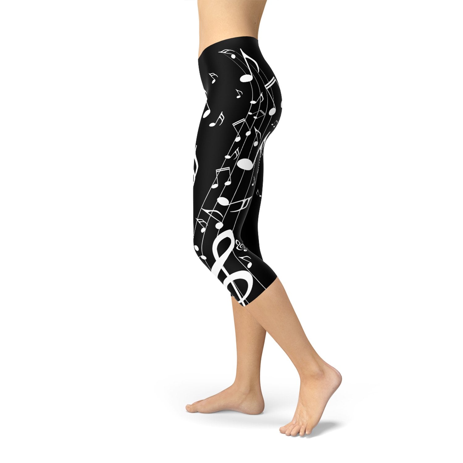 Womens Piano Notes Black Capri Leggings - Anna's Shop